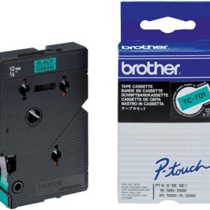 Fita Laminada TC-701 Preto Sobre Verde (7,7mts/1,2cm) - BROTHER