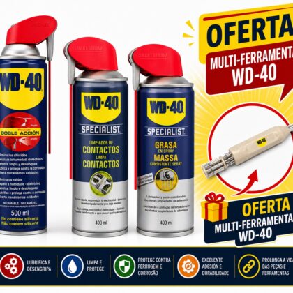 Pack FERRAMENTAS IMPECÁVEIS (Spray WD-40 500ml + Spray Limpa Contactos + Massa Consistente) - WD-40