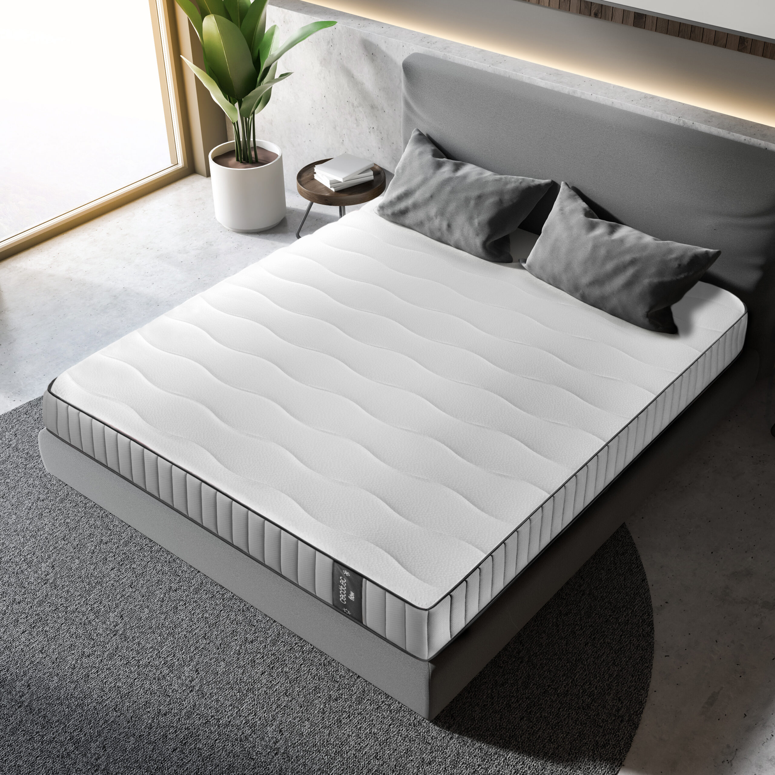 Top,View,Of,Bedroom,Interior,With,Gray,And,Wooden,Walls,