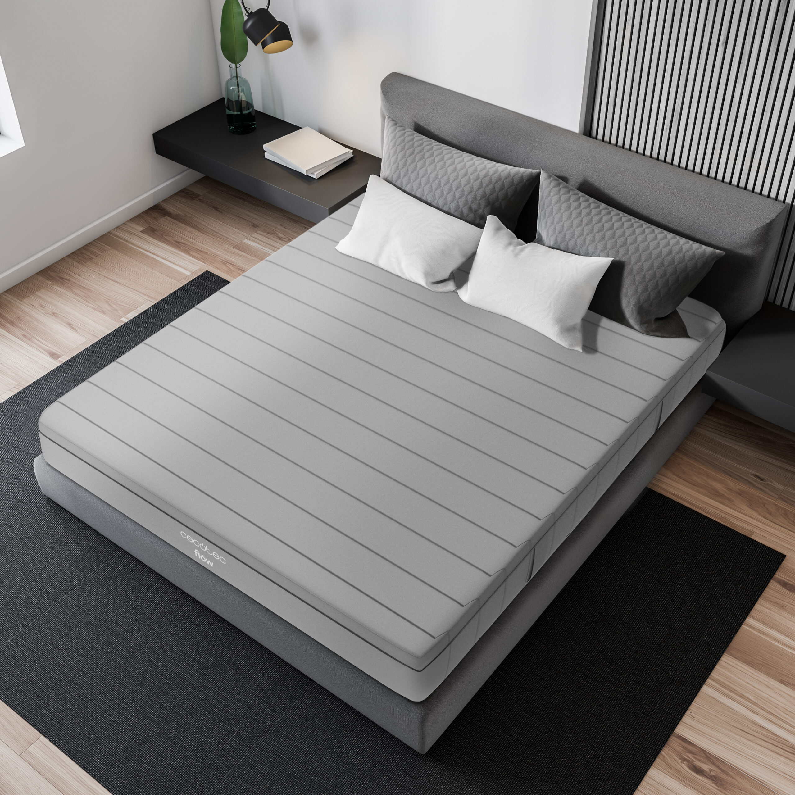 Top,View,Of,Minimalistic,Bedroom,With,White,And,Wooden,Walls,